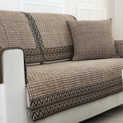 全棉亚麻中式防滑沙发垫布艺，简约老式实木，沙发巾套罩坐垫四季定制