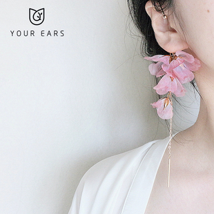 yourears原创设计手作花朵夸张个性，仙气耳挂无耳洞长款耳饰耳环