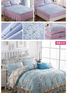 榻榻米公主床女童图案韩版新中式1.8m床罩式四件套床头公主风彩色