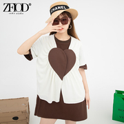 zfiod子菲心形图案拼贴白色雪纺，上衣女2022夏季新设计(新设计)感短袖开衫