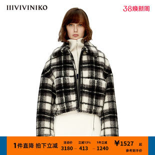 iiiviviniko设计师品牌，秋冬黑白格毛呢大衣，外套女m249019346d