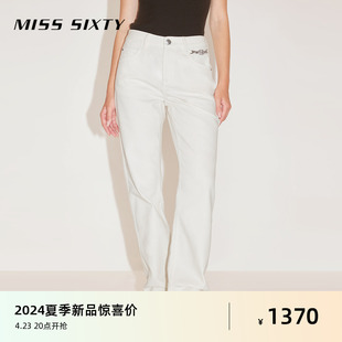 Miss Sixty2024夏季牛仔裤女直筒裤钻饰链百搭美式休闲风