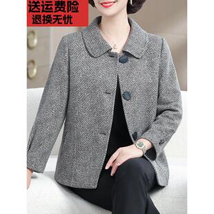 妈妈春装洋气大码外套，春秋款毛呢大衣中老年，女春季呢子上衣服