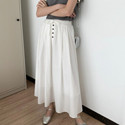 韩系绑带高腰白色半身裙夏季穿搭气质长裙子女装设计感初恋A字裙