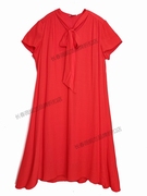 品牌折扣断码撤柜夏装女士红色纯色领带雪纺短袖薄裙子M码
