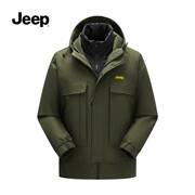 jeep吉普羽绒服男装2023冬季男士军绿连帽，保暖厚外套防寒冬装