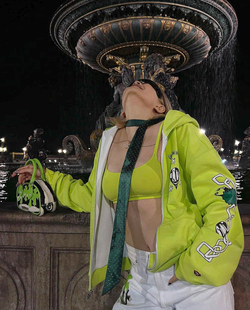 ()自主克罗Mattyboy涂鸦荧光果绿色拉链连帽衫卫衣外套男女