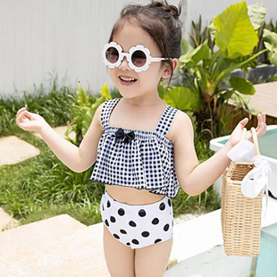 泳衣游泳儿童女童，可爱分体衣宝宝韩国2022泳装女格子比基尼童