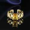 欧美手表带链条戒指女式复古宫廷风镀金色，四爪镶嵌黄水晶开口指环