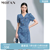 mofan摩凡2024夏优雅(夏优雅)设计感泡泡袖牛仔裙，高腰a字显瘦连衣裙