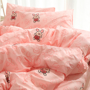 粉色猪猪儿童床上四件套纯棉全棉床品被套床单三件套学生宿舍夏季
