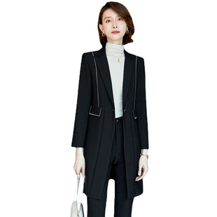 YANA8890黑色西装外套2021女中长款秋韩版时尚炸街气质小西服套装