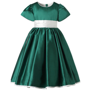 Hanakimi英国复古宫廷轻奢缎面公主裙绿色礼服女童钢琴演出服