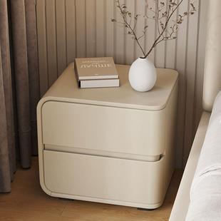 奶油风简约现代皮质床头柜，轻奢小型实木卧室，高级感免安整装床边柜