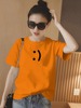2024夏季印花t恤女宽松休闲设计感小众橙色短袖体恤纯棉上衣