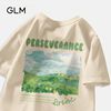森马集团GLM小清新设计感短袖t恤男夏季薄款宽松浅米色纯棉五分袖