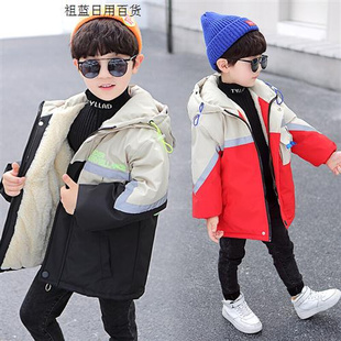 男童加绒外套秋冬装2022儿童，韩版洋气眼镜，风衣男孩冬装棉衣潮