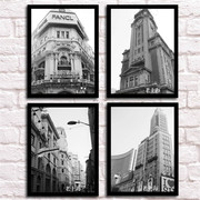 老上海装饰画怀旧街景挂画有框画黑白建筑，照片墙画酒店餐厅壁画框