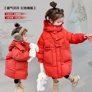 女童新年棉衣2024儿童冬季洋气红色外套宝宝冬装加厚羽绒棉服