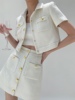 白色小香风套装 2023年夏季显瘦纯色短袖西装外套A字半裙套装