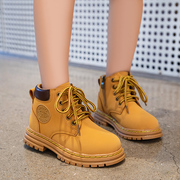 女童马丁靴时尚软底超火大黄靴2023秋季女童鞋防滑英伦风短靴