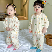 韩国宝宝家居服薄款纯棉春秋棉纱套装夏季儿童睡衣男女孩网红小童