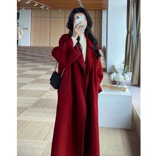 红色过年女装双面羊绒呢子大衣秋冬季2024新款小个子羊毛呢外套女