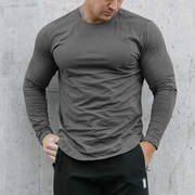纯色运动长袖男t恤打底衫，健身紧身衣肌肉，撸铁狗透气圆领薄款大码