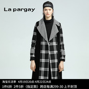 Lapargay纳帕佳2023女装冬季黑白色格子大衣中长款毛呢外套