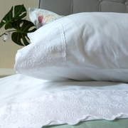 5090大号枕套纯棉白色蕾丝花边，刺绣外贸出口枕头套，全棉一对装高端
