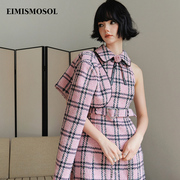 eimismosol粉格子花朵连衣裙长袖，短外套精致甜美名媛，风两件套23aw