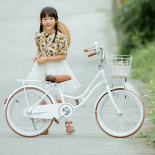 纽斯加儿童自行车小孩宝宝6-12岁白色复古田园风，女孩女童话系列