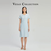 vesascollection唯尚女装，亚麻连衣裙夏夏装通勤简约d1143