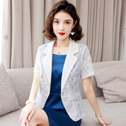 蕾丝小西装外套女2024夏季韩版时尚休闲修身薄款职业西服上衣