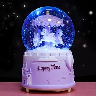 梦幻旋转水晶球女孩儿童生日礼物音乐盒摆件情人节八音盒飘雪