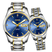 男防水商务女士手表，自动钨钢情侣手表，一对机械表瑞士双日历