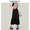 forever21气质简约中长款开叉磨破黑色牛仔裙，女a字小个子半身裙