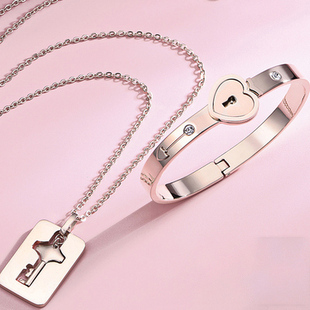 520礼物纯银同心锁情侣手链，一对情侣锁，互锁刻字项链手镯锁钥