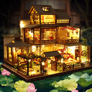 diy小屋日式别墅，雅泉庭手工制作材料大型房子，模型玩具生日礼物女