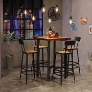 美式实木小方桌简约家用正方形酒吧吧台，桌咖啡桌椅组合高桌高脚桌