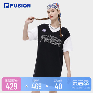 filafusion斐乐潮牌针织连衣裙女2023秋季宽松假两件篮球运动裙