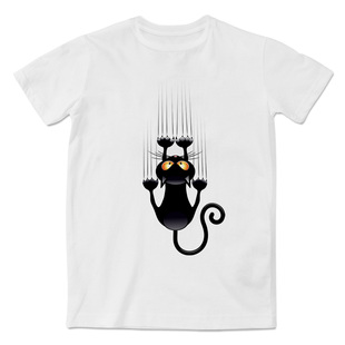 创意3D效果设计滑落的黑猫夏日时尚休闲短袖印花T恤男女同款