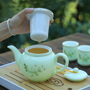 陶瓷茶壶带过滤网大容量家用冲泡茶器大号功夫茶具单壶茶杯子套装