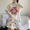 草莓熊卡通(熊卡通)可爱甜美小清新夏季女睡衣短袖，短裤纯棉薄款可外穿套装