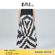 纯棉系列imm尹默女装夏季100%长绒棉全棉，黑白条纹半身裙腰裙
