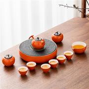 高档茶具套装现代简约柿柿如意功夫茶具套装家用客厅简约陶瓷茶盘