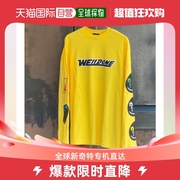 香港直邮we11done男士t恤黄色，棉质长袖针织圆领字母图标舒适