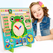 幼儿早教教具儿童数字，时钟时间日历宝宝，学习钟表益智玩具木制拼板