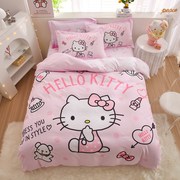 hellokitty儿童纯棉床上四件套100全棉，女孩kt猫卡通被套床笠三件3