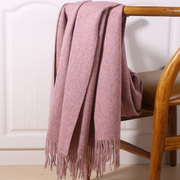 美色~拼粉色羊毛围巾女冬季加厚羔羊绒披肩秋冬保暖两用百搭纯色